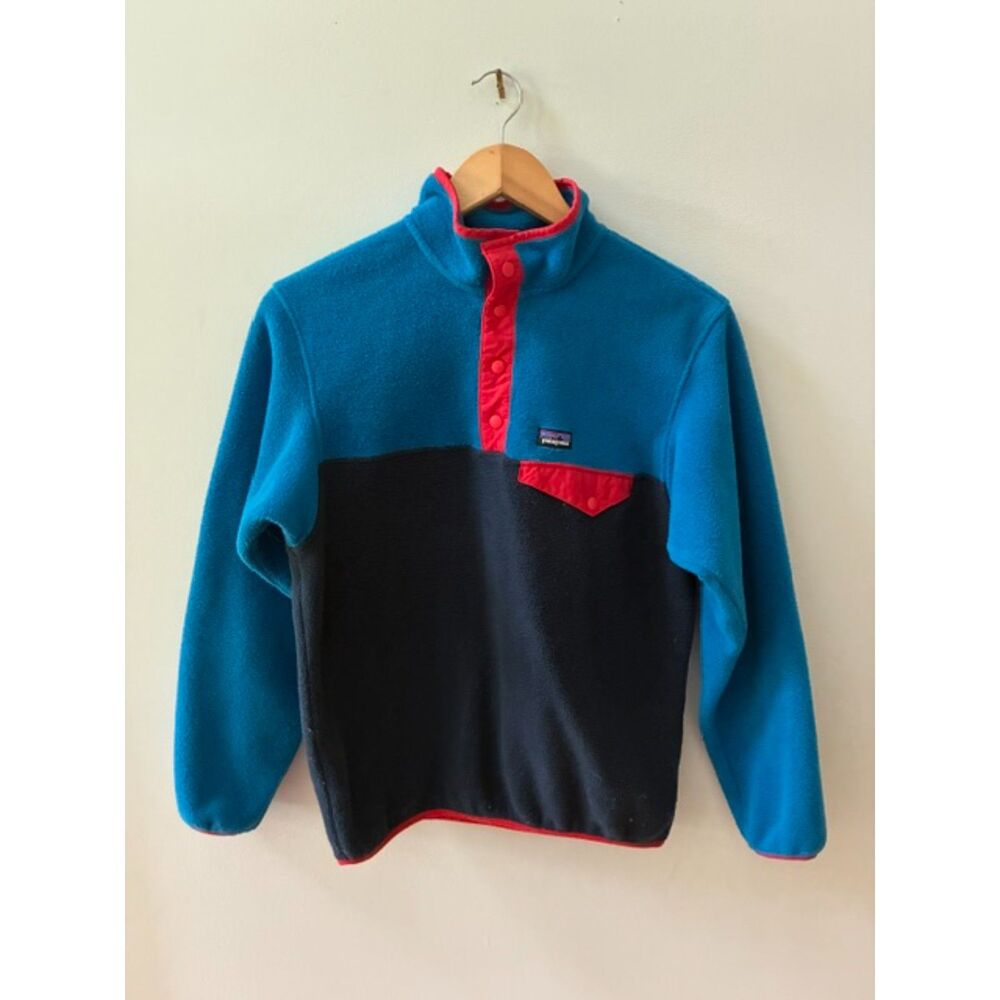 Patagonia Kids Snap-T Fleece Pullover XL (14) Blue Colorblock